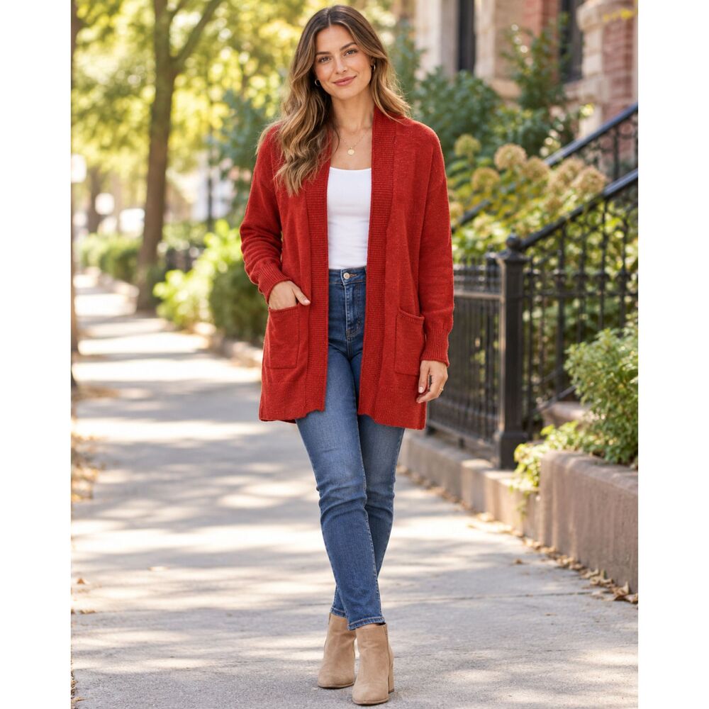 Madewell Open Front Cardigan Rusty Orange Brown Size XXS New
